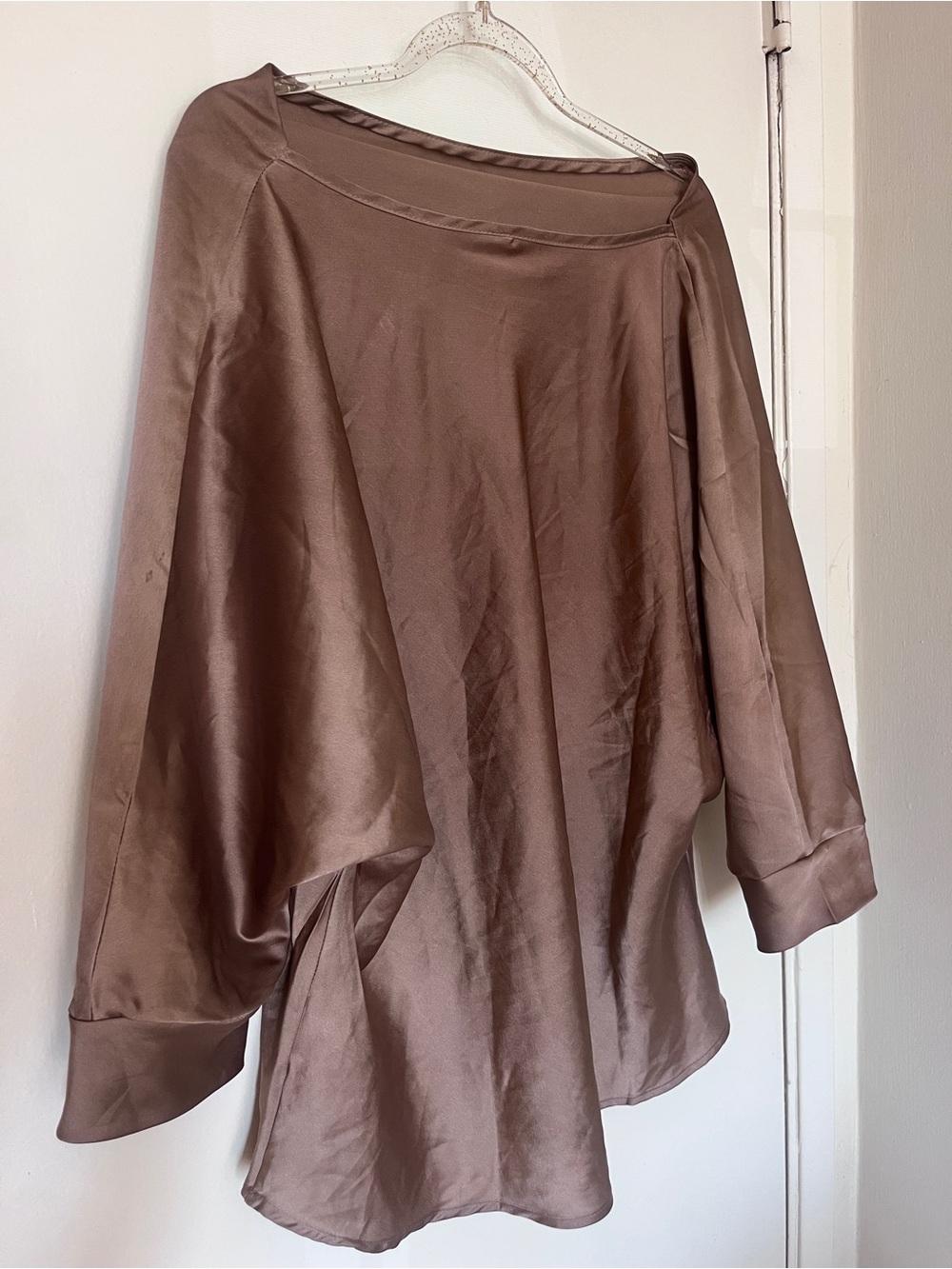 Halogen Satin Dolman Sleeve Blouse in Brown